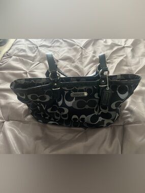 Coach Black and Gray Signature Canvas Shoulder Tote